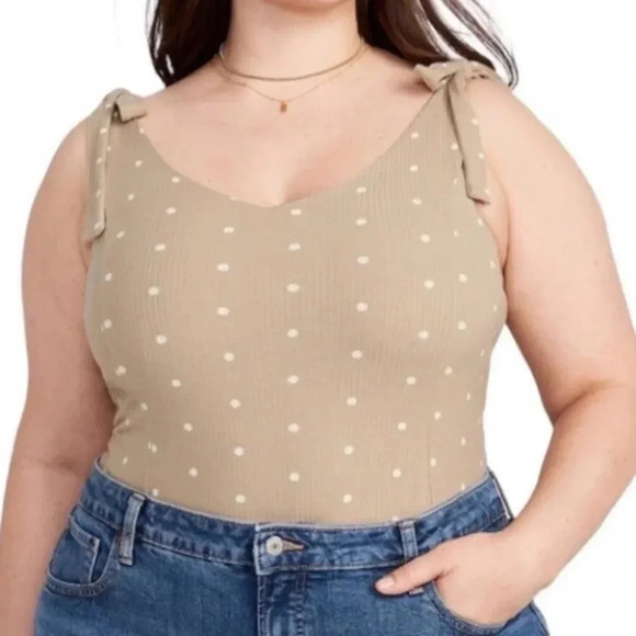Old Navy Plus 3X Bodysuit V-Neck Rib Knit Polka Dots Tan NWT *read - Picture 1 of 13
